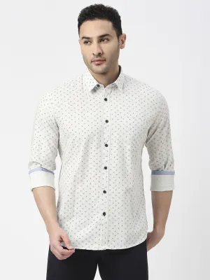 White Premium Cotton Printed Shirt With Pocket