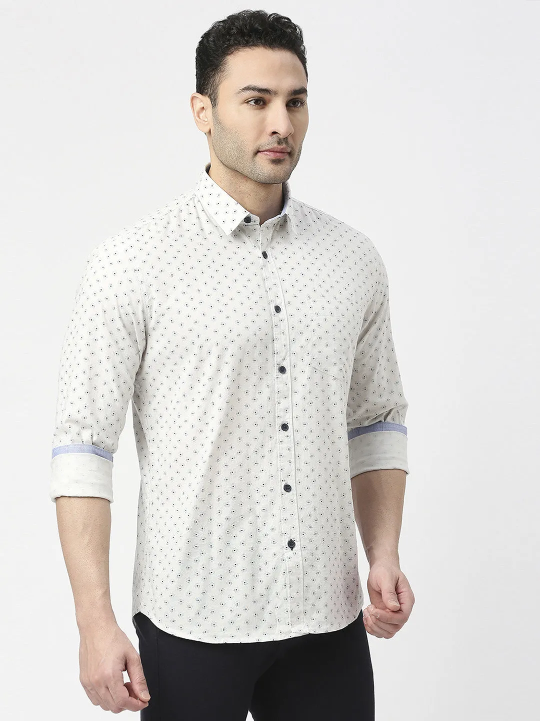 White Premium Cotton Printed Shirt With Pocket