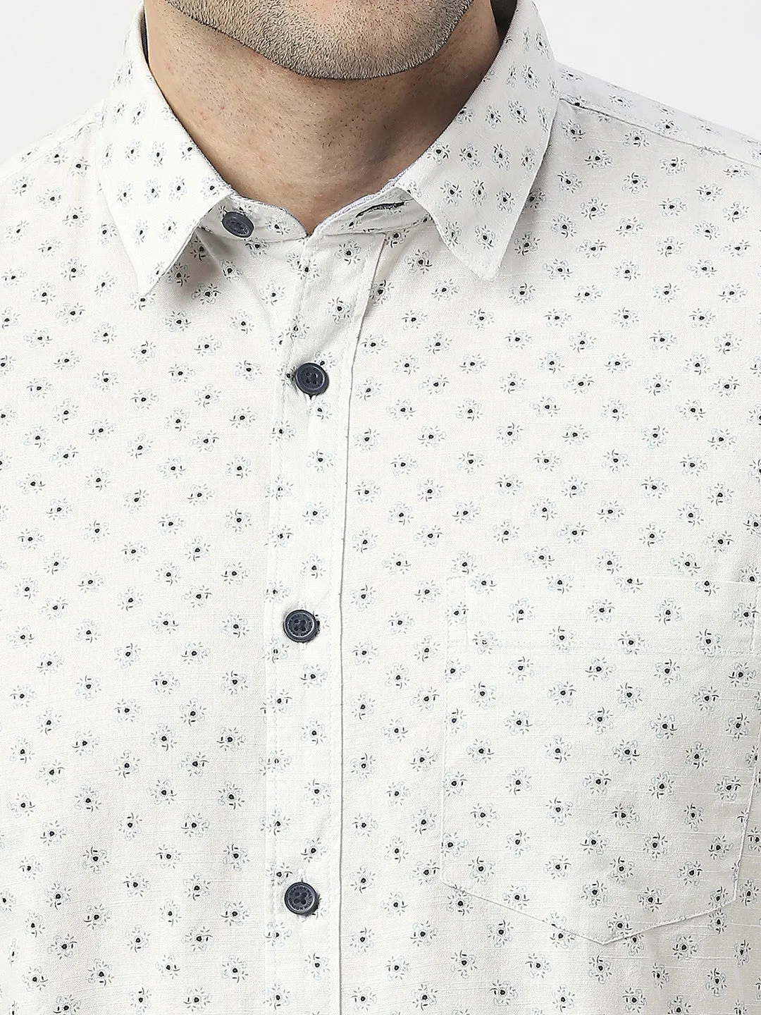 White Premium Cotton Printed Shirt With Pocket