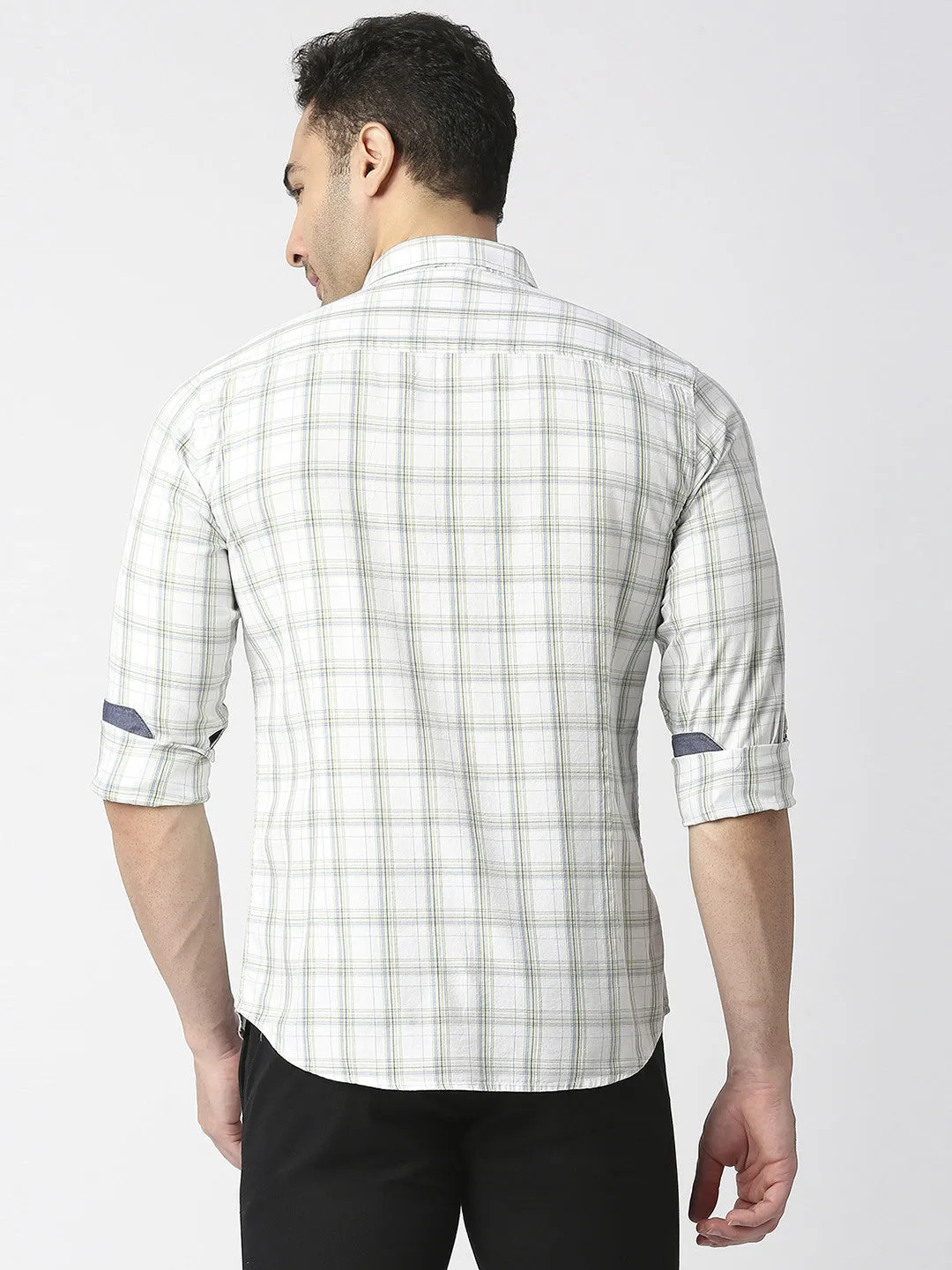White Twill Checked Shirt With Pocket
