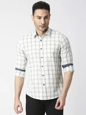 White Twill Checked Shirt With Pocket