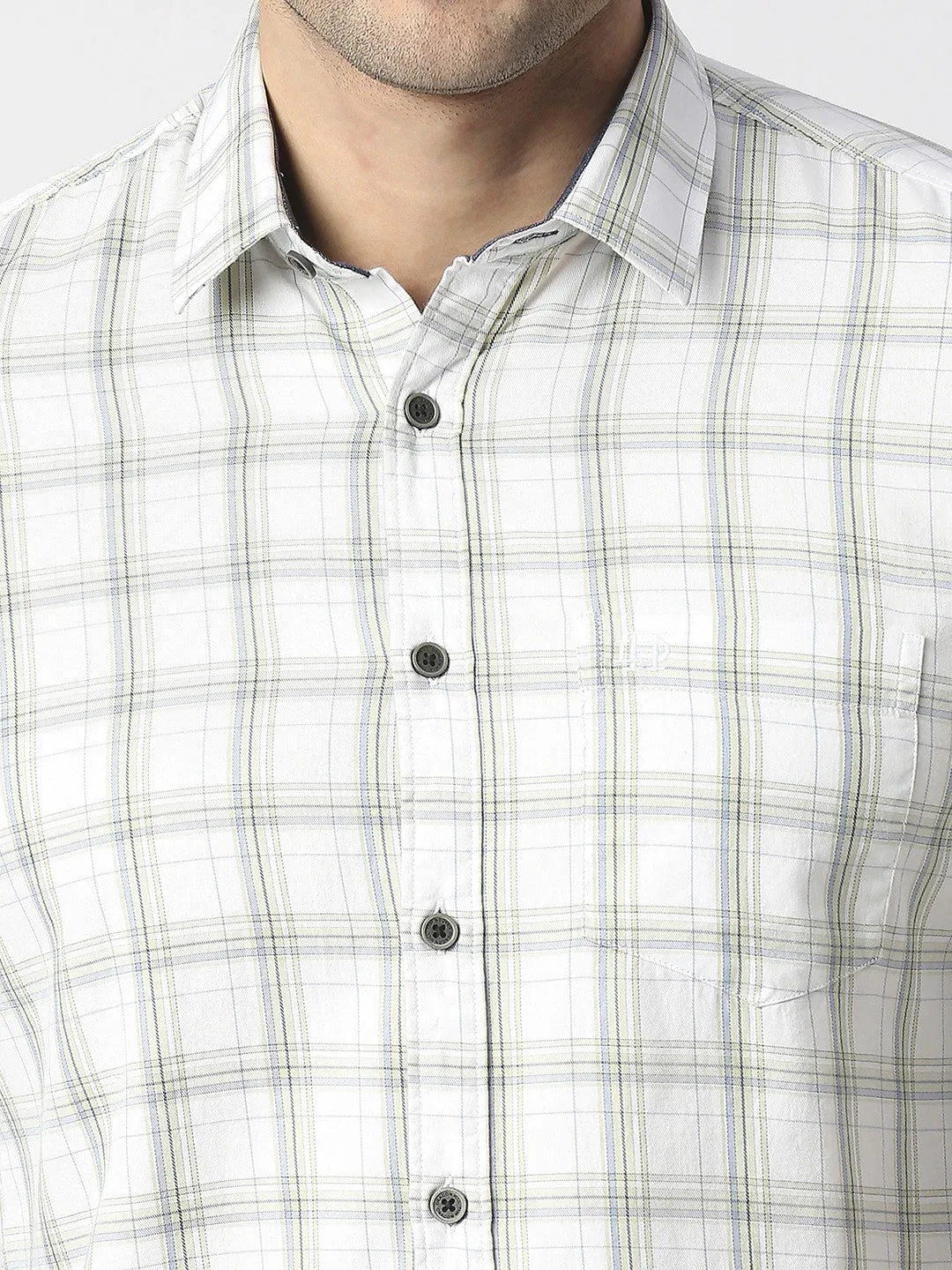White Twill Checked Shirt With Pocket