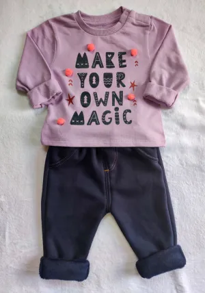 Winter Sweatshirt And Trouser Set- Make Your Own Magic And Navy Blue Trouser