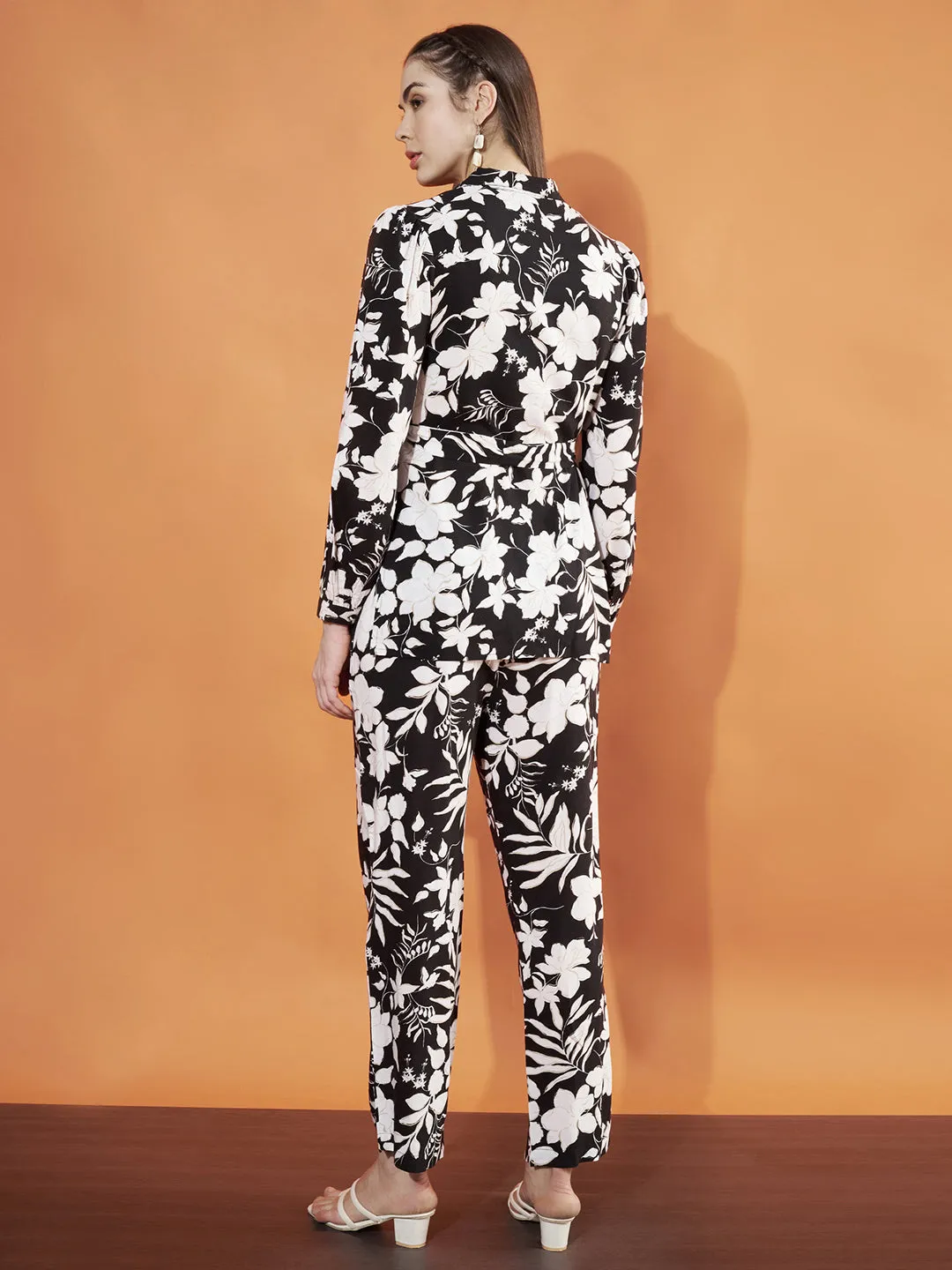 Women Black And White Floral Printed  Co-Ord Set