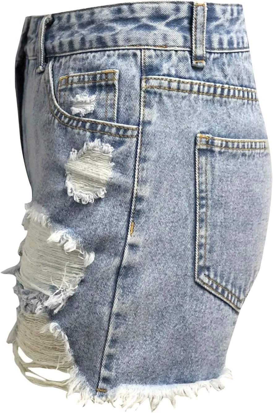 Women Denim Shorts Stretchy Mid High Waisted Summer Beach Plus Size Casual Trendy Ripped Loose Fit Hot Short Jeans