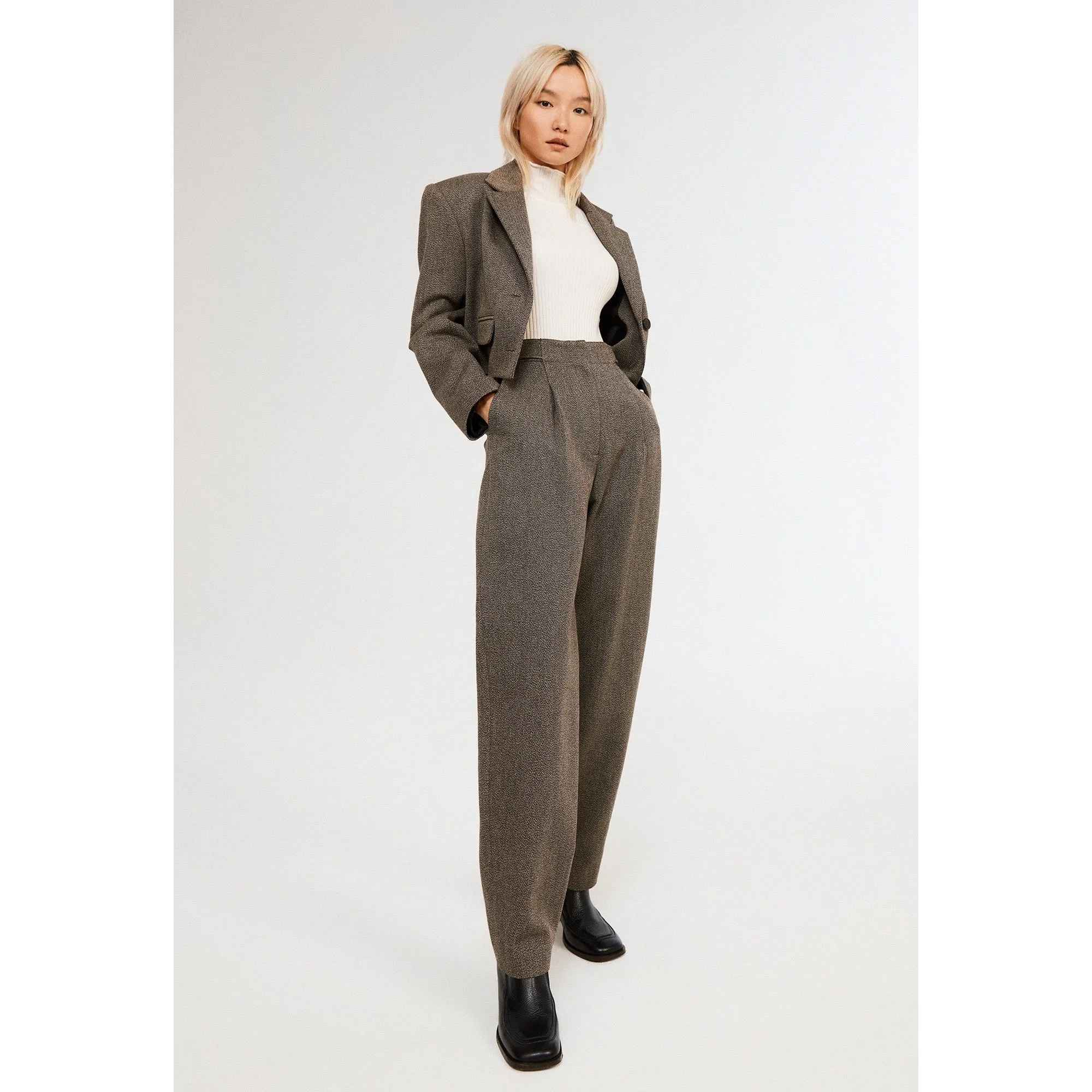 Women Pleated Trousers - Brown