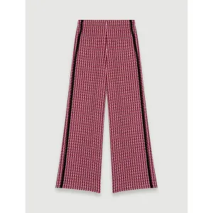 Women Wide Trousers In Contrast Tweed - Fuchsia