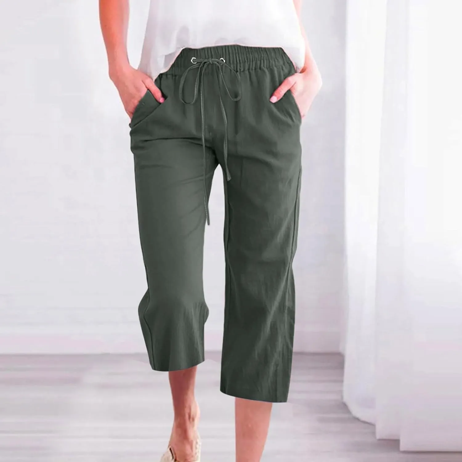 Womens Summer Pants 2024 Trendy Women Fashion High Waisted Wide Leg Pants Drawstring Elastic Jogging Pants