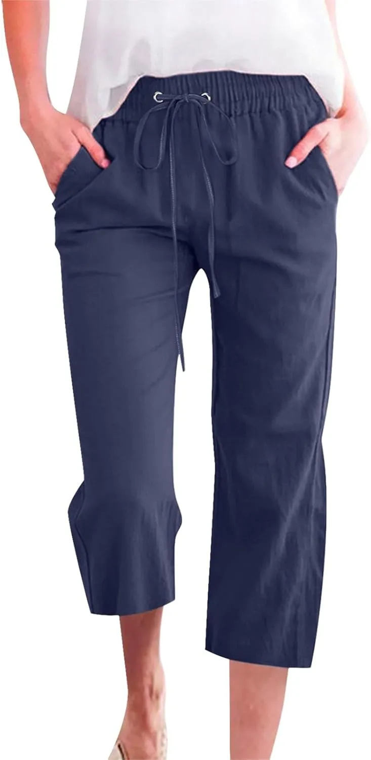 Womens Summer Pants 2024 Trendy Women Fashion High Waisted Wide Leg Pants Drawstring Elastic Jogging Pants