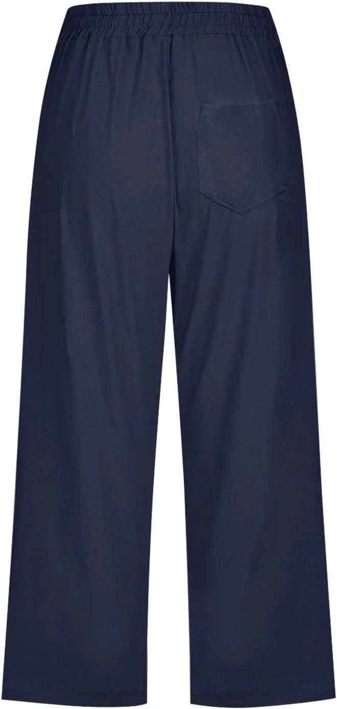 Womens Summer Pants 2024 Trendy Women Fashion High Waisted Wide Leg Pants Drawstring Elastic Jogging Pants