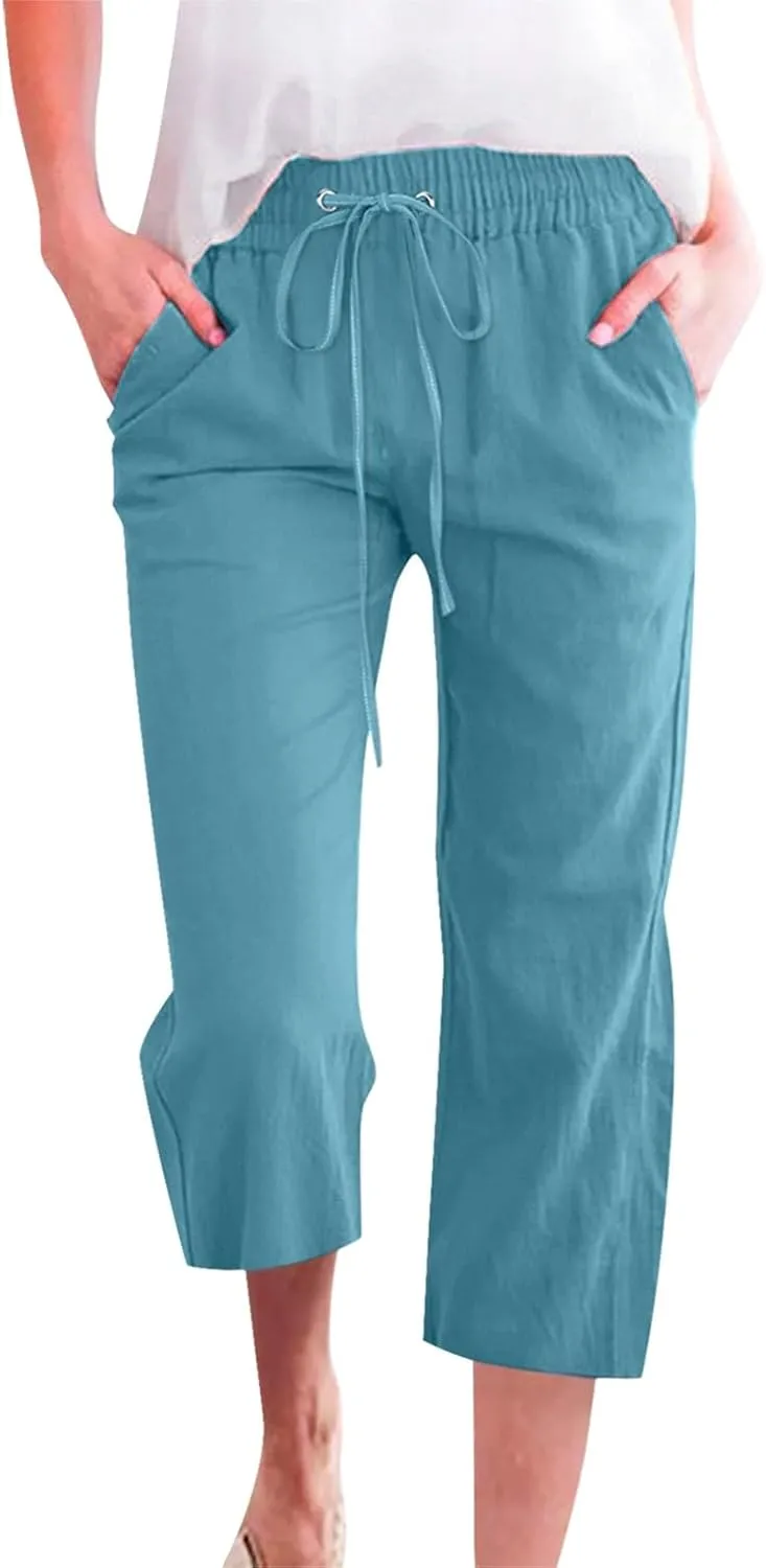 Womens Summer Pants 2024 Trendy Women Fashion High Waisted Wide Leg Pants Drawstring Elastic Jogging Pants
