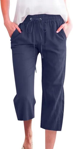 Womens Summer Pants 2024 Trendy Women Fashion High Waisted Wide Leg Pants Drawstring Elastic Jogging Pants