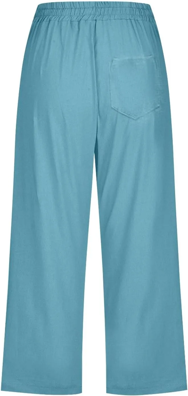 Womens Summer Pants 2024 Trendy Women Fashion High Waisted Wide Leg Pants Drawstring Elastic Jogging Pants
