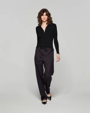 Wool Pinstripe Utility Trouser - Black/Pink